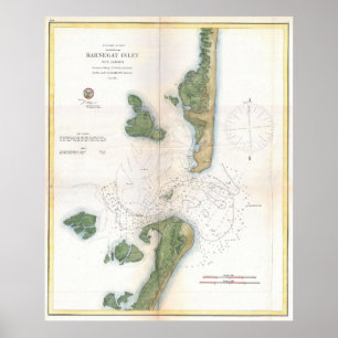 Affiches Carte vintage de l'admission de Barnegat (1865)