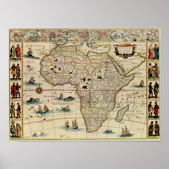 Affiches Carte vintage de l'Afrique des années 1660 (Devant)