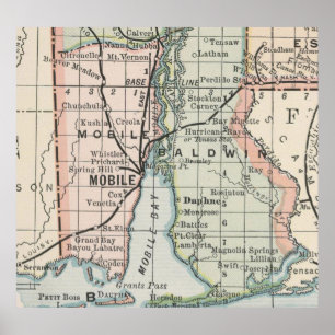 Affiches Carte vintage de l'Alabama mobile (1891)