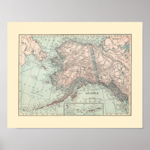 Affiches Carte vintage de l'Alaska