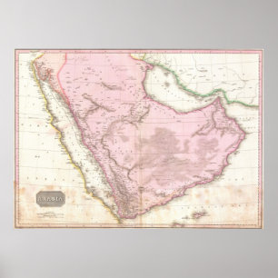 Affiches Carte vintage de l'Arabie saoudite (1818)