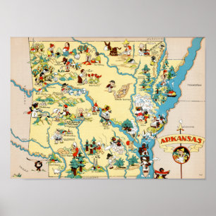 Affiches Carte Vintage de l'Arkansas