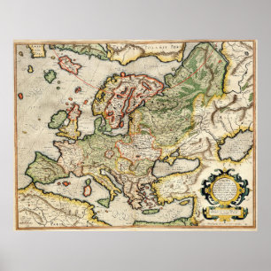 Affiches Carte vintage de l'Europe (1596)