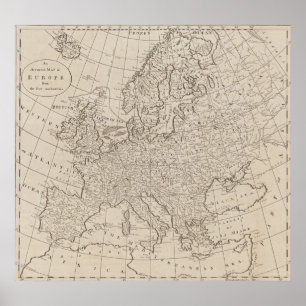 Affiches Carte vintage de l'Europe (1800)
