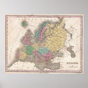 Affiches Carte vintage de l'Europe (1827)