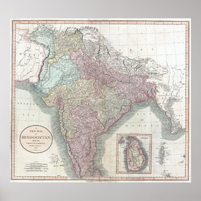Affiches Carte vintage de l'Inde (1806) (Devant)