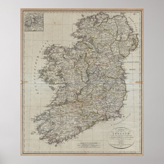 Affiches Carte vintage de l'Irlande (1804) (Devant)