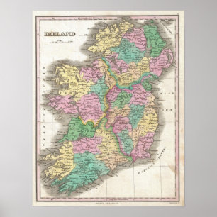 Affiches Carte vintage de l'Irlande (1827)