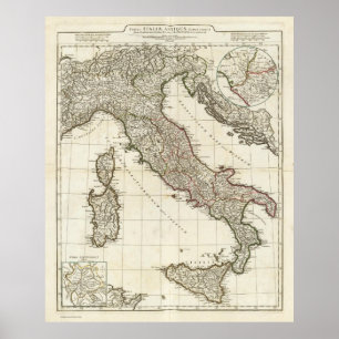 Affiches Carte vintage de l'Italie (1764)