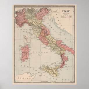 Affiches Carte vintage de l'Italie (1883)