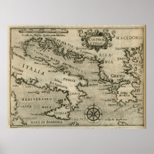 Affiches Carte vintage de l'Italie et de la Grèce (1587)