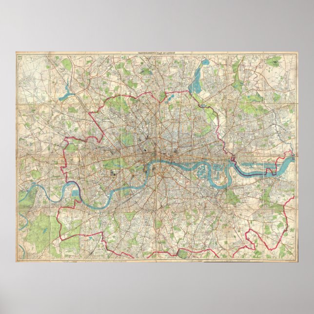 Affiches Carte vintage de Londres Angleterre (1899) (Devant)