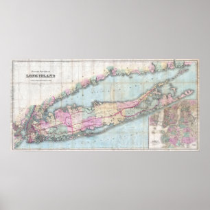 Affiches Carte vintage de Long Island (1880)