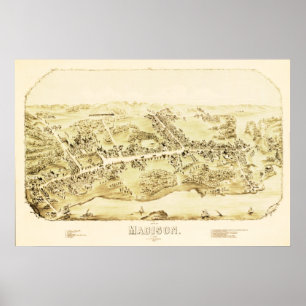 Affiches Carte vintage de Madison, Connecticut de 1881