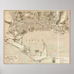 Affiches Carte vintage de Messine Italie (1900)