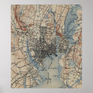 Affiches Carte vintage de New Haven le Connecticut (1890)