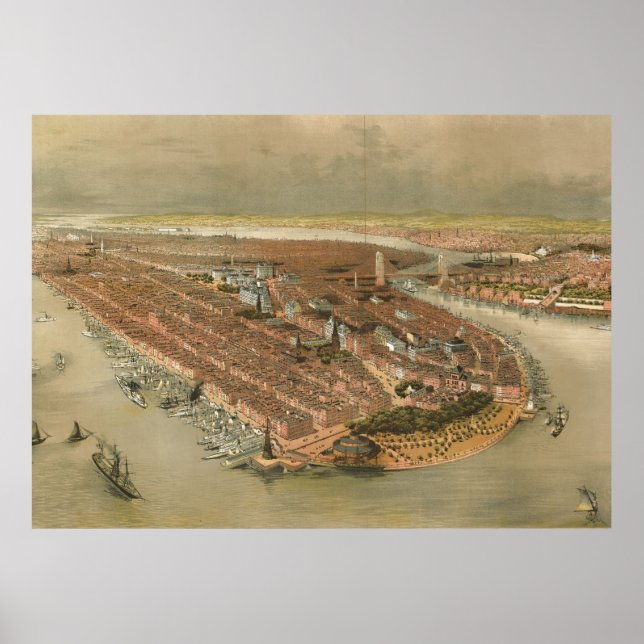 Affiches Carte vintage de New York (1874) (Devant)