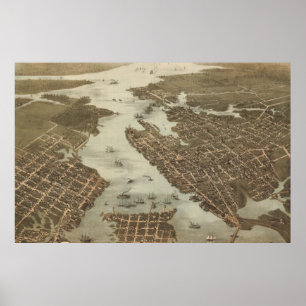 Affiches Carte vintage de Norfolk et Portsmouth VA (1873)