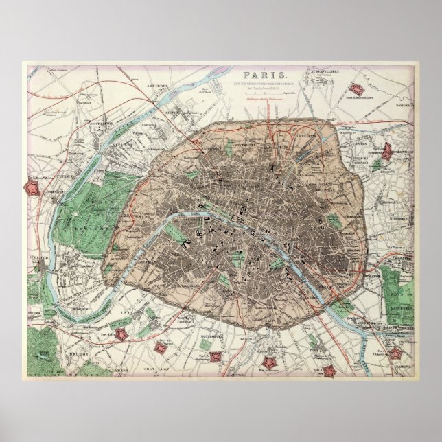 Affiches Carte vintage de Paris France (1872) (Devant)