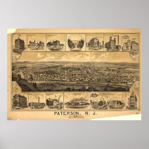 Affiches Carte vintage de Paterson NJ (1880)