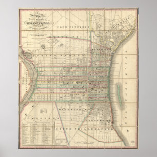 Affiches Carte vintage de Philadelphie Pennsylvanie (1830)