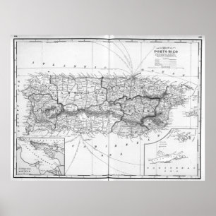 Affiches Carte vintage de Porto Rico (1901) BW