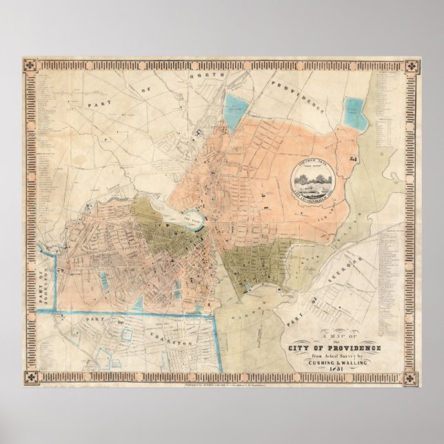 Affiches Carte vintage de Providence Rhode Island (1851) (Devant)