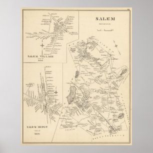 Affiches Carte vintage de Salem le Massachusetts (1892)