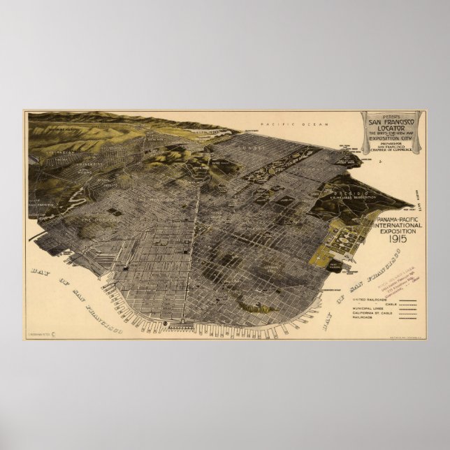 Affiches Carte vintage de San Francisco (1915) (Devant)