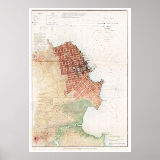 Affiches Carte vintage de San Francisco CA (1853) (Devant)