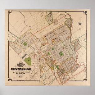 Affiches Carte vintage de San Jose la Californie (1886)