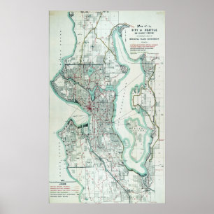 Affiches Carte vintage de Seattle Washington