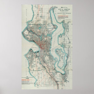 Affiches Carte vintage de Seattle Washington (1911)