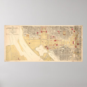 Affiches Carte vintage de Washington D.C. Mall (1917)