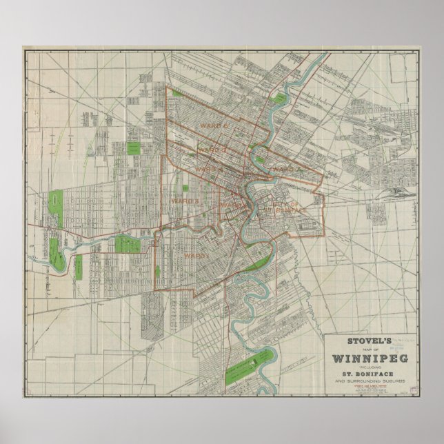 Affiches Carte vintage de Winnipeg Canada (1917) (Devant)