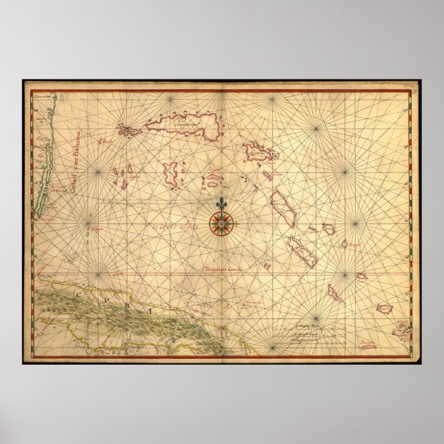 Affiches Carte vintage des Bahamas (1650) (Devant)