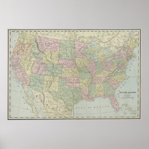 Affiches Carte vintage des États-Unis (1889)