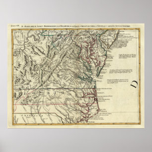 Affiches Carte vintage des mi états atlantiques (1778)