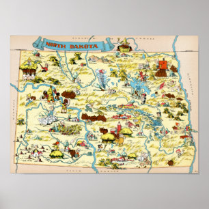 Affiches Carte vintage drôle du Dakota du Nord