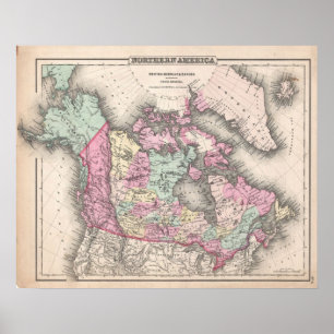 Affiches Carte vintage du Canada (1857)