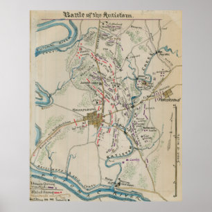 Affiches Carte vintage du champ de bataille d'Antietam