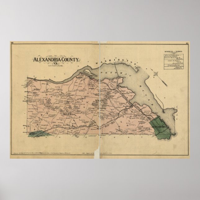 Affiches Carte vintage du comté d'Alexandria Virginie (1878 (Devant)