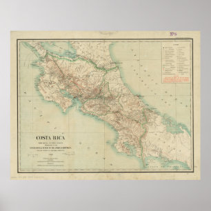 Affiches Carte vintage du Costa Rica (1903)