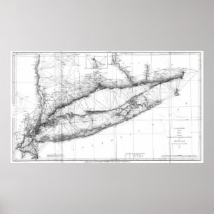 Affiches Carte vintage du Long Island NY (1877) BW