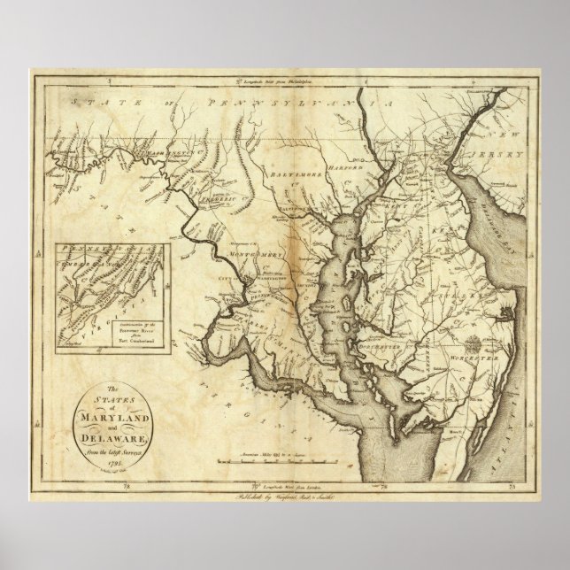 Affiches Carte vintage du Maryland (1796) (Devant)