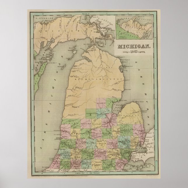 Affiches Carte vintage du Michigan (1838) (Devant)