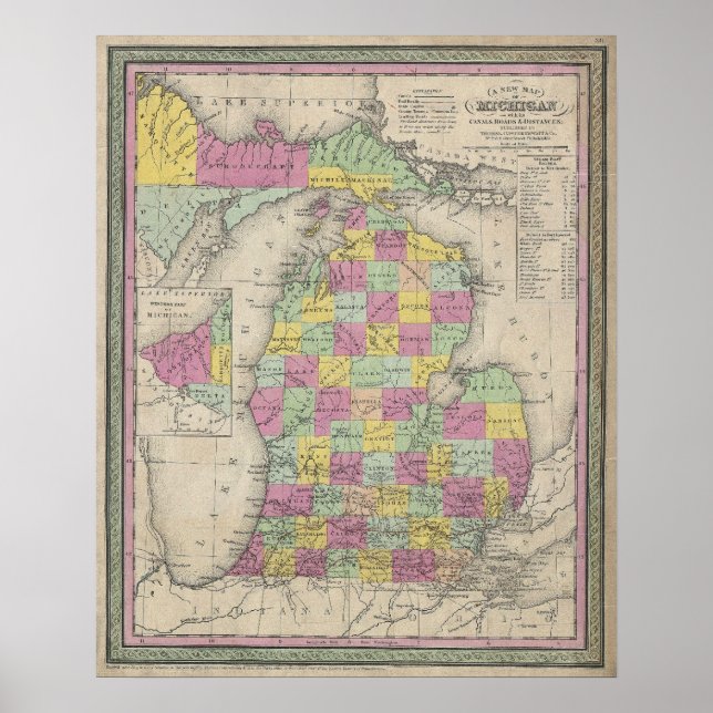 Affiches Carte vintage du Michigan (1853) (Devant)