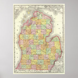 Affiches Carte vintage du Michigan (1897)