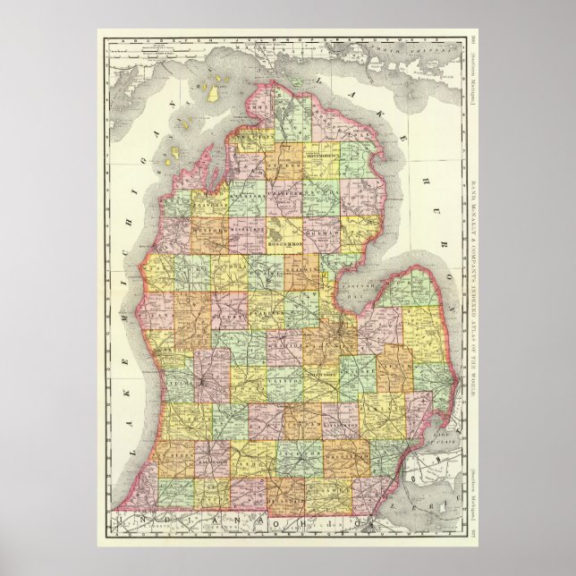 Affiches Carte vintage du Michigan (1897) (Devant)