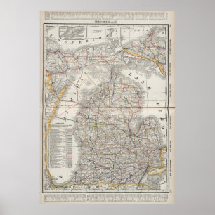 Affiches Carte vintage du Michigan (1901) 3